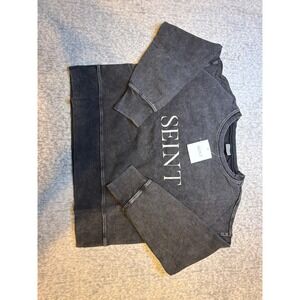 SEINT Women's Mineral‎ Wash Crewneck Sweatshirt Size Medium Grey Long Sleeve NWT